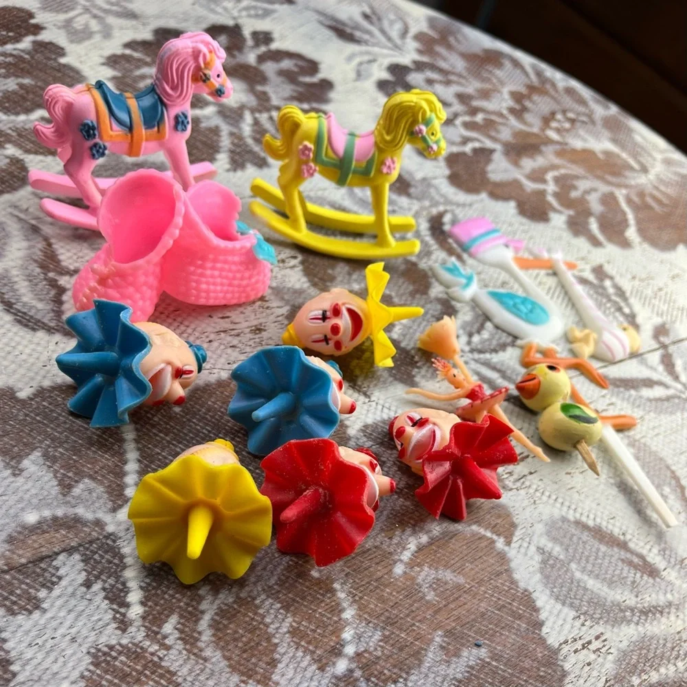 Lot Vintage Cake Cupcake Toppers Picks Decoration Clown Heads, Baby Shower, Kids